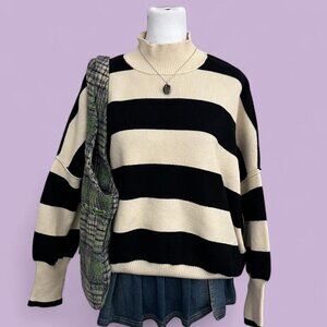 Altar'd State black cream striped preppy boho granola grunge sweater
